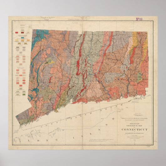Poster Carte géologique vintage du Connecticut (1906) (Devant)