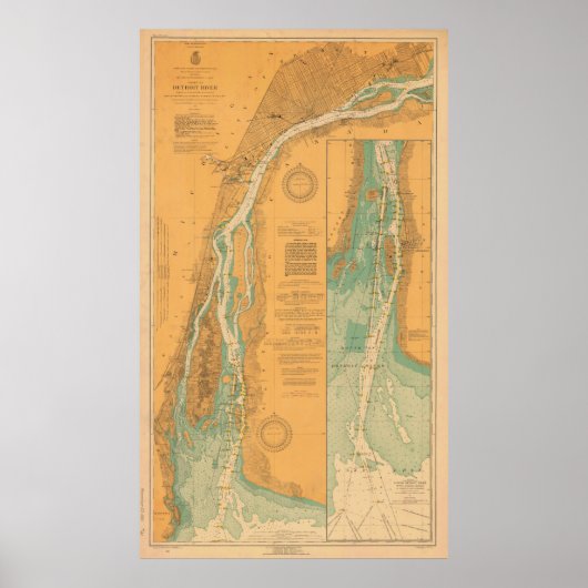 Poster Carte graphique de la rivière Detroit (Devant)