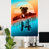 Poster Carte graphique Retro American Pit Bull Multi-Colo (Bureau à domicile)