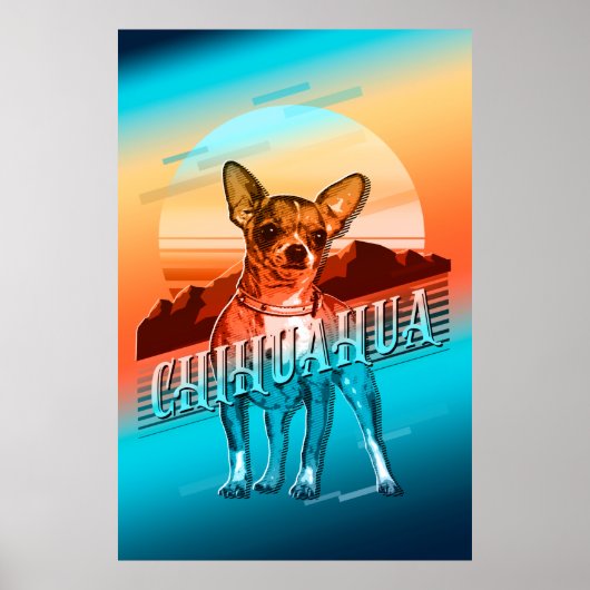 Poster Carte graphique rétro Chihuahua Multi-Color ID754 (Devant)