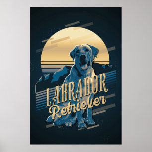 Poster Carte graphique rétro Labrador Retriever Blue ID75