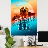 Poster Carte graphique rétrographique Golden Retriever Mu (Bureau à domicile)