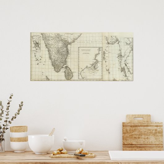 Poster Carte gravée de l'Inde (Cuisine)