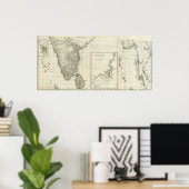 Poster Carte gravée de l'Inde (Bureau à domicile)