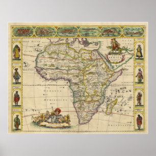 Poster Carte gravée en cuivre de l'Afrique continentale e