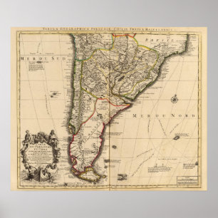 Poster Carte gravée sud-américaine