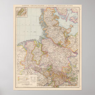Poster Carte Hanovre, Schleswig Holstein, Allemagne du No
