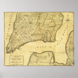 Poster Carte historique américaine de New York City en 17