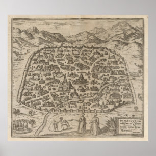 Poster Carte historique de Damas Syrie (1575)
