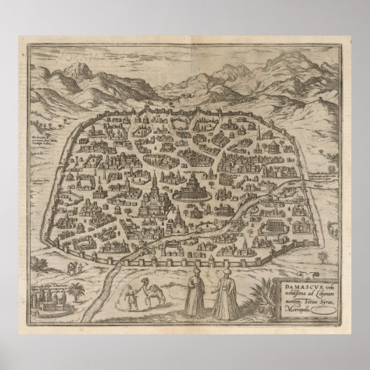 Poster Carte historique de Damas Syrie (1575) (Devant)