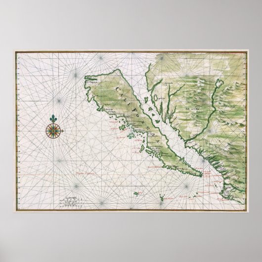 Poster Carte historique de la Californie comme île (Devant)