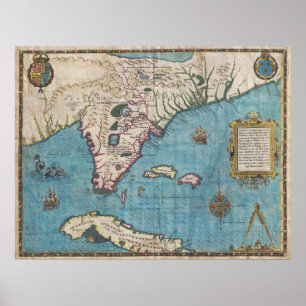 Poster Carte historique de la Floride (1591)