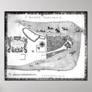 Poster Carte historique de New York (1664) BW