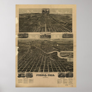 Poster Carte historique de pueblo le Colorado 1890