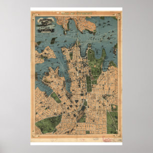 Poster Carte historique de Sydney Australie 1922