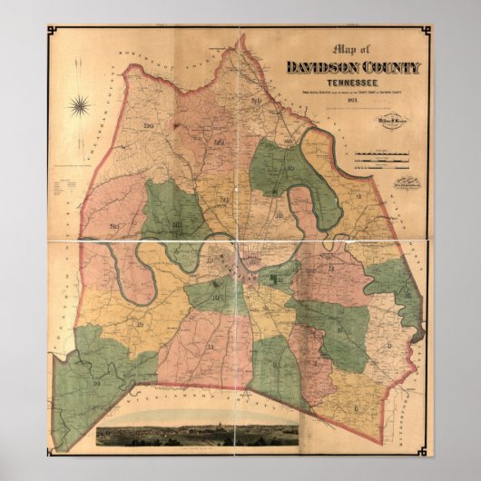 Poster Carte historique du TN de Nashville (Devant)