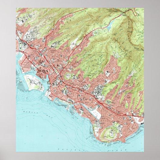 Poster Carte Honolulu Hawaii (1983) (Devant)