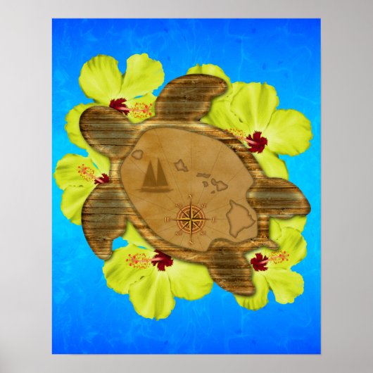 Poster Carte Honu Hawaiian (Devant)