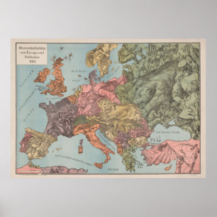 Poster Carte illustrative de l'Europe de la Première Guer