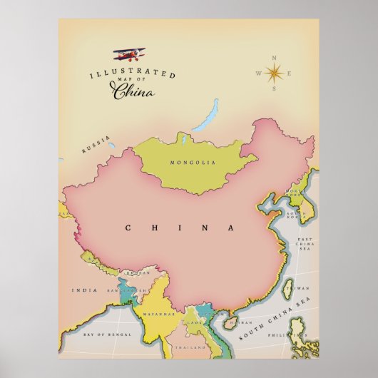 Poster Carte illustrée de Chine (Devant)