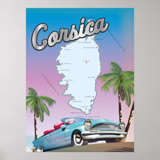 Poster Carte illustrée de Corse (Devant)