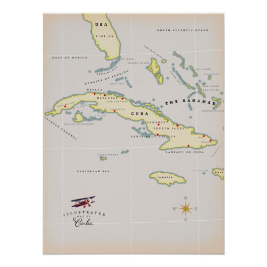 Poster Carte illustrée de Cuba (Devant)