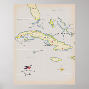 Poster Carte illustrée de Cuba