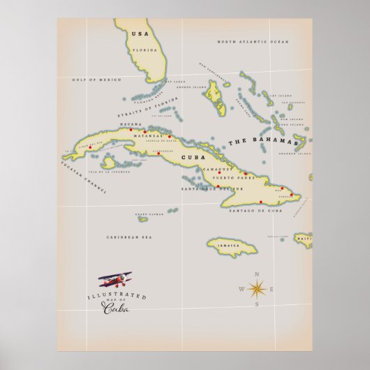 Poster Carte illustrée de Cuba (Devant)
