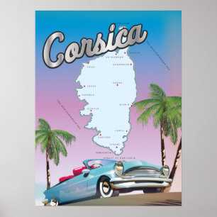 Poster Carte illustrée de la Corse