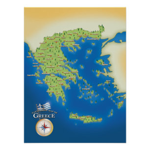 Poster Carte Illustrée De La Grèce.