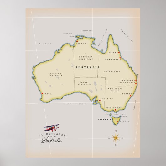 Poster Carte illustrée de l'Australie (Devant)