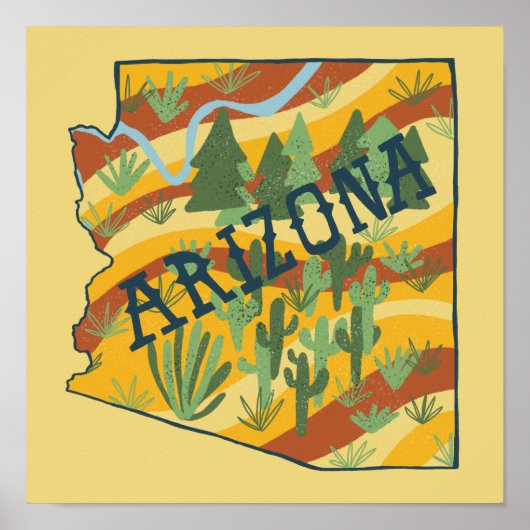 Poster Carte illustrée de l'État de l'Arizona (Devant)