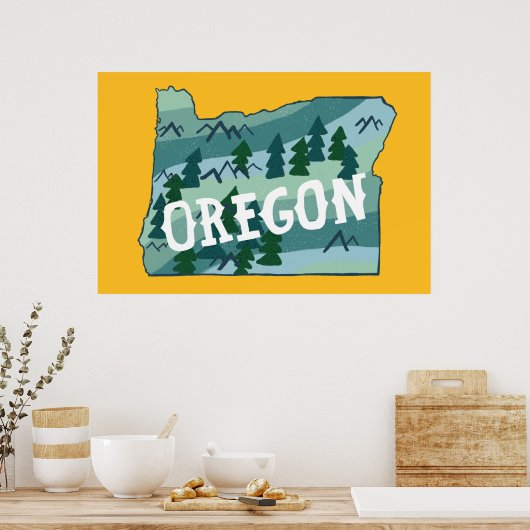 Poster Carte illustrée de l'Oregon (Cuisine)
