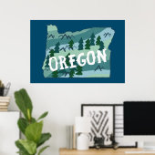 Poster Carte illustrée de l'Oregon (Bureau à domicile)