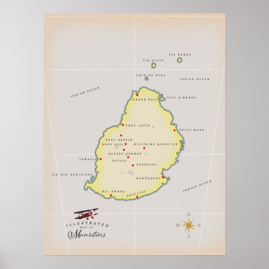 Poster Carte illustrée de Maurice (Devant)