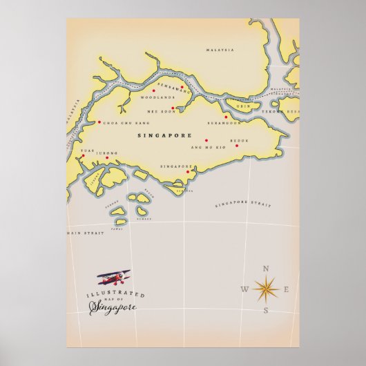 Poster Carte illustrée de Singapour (Devant)