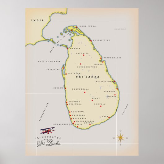 Poster Carte illustrée de Sri Lanka (Devant)