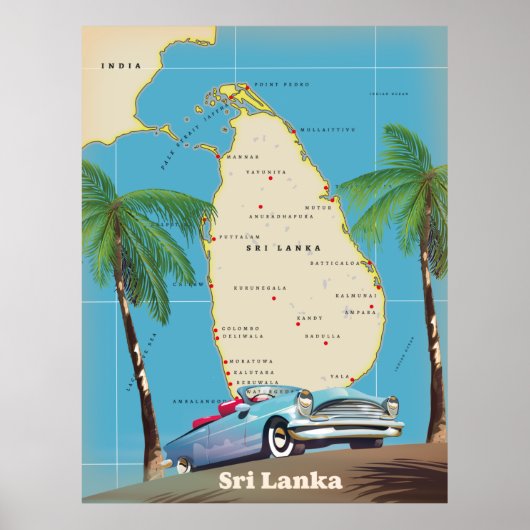 Poster Carte illustrée de Sri Lanka (Devant)