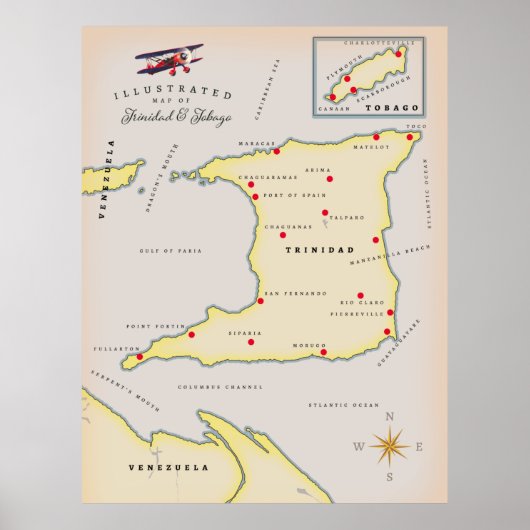 Poster Carte illustrée de Trinité-et-Tobago (Devant)