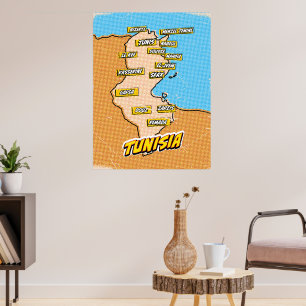 Poster Carte illustrée de Tunisie Pop Art