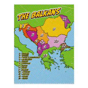 Poster Carte illustrée des Balkans dans le style Pop Art