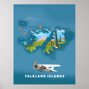 Poster Carte illustrée des îles Falkland