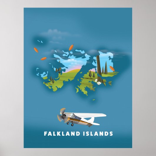 Poster Carte illustrée des îles Falkland (Devant)