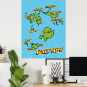 Poster Carte illustrée des îles Scilly dans le style Pop (Bureau à domicile)
