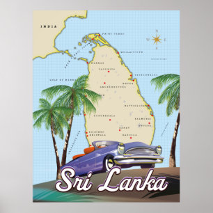 Poster Carte illustrée détaillée de Sri Lanka