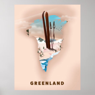 Poster Carte illustrée du Groenland imprimé de l'affiche