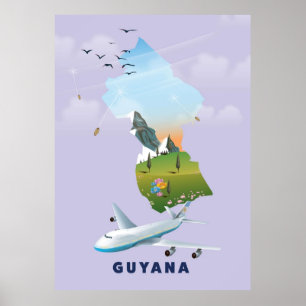 Poster Carte illustrée du Guyana