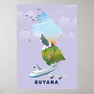 Poster Carte illustrée du Guyana