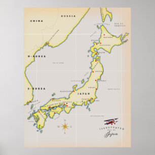 Poster Carte illustrée du Japon