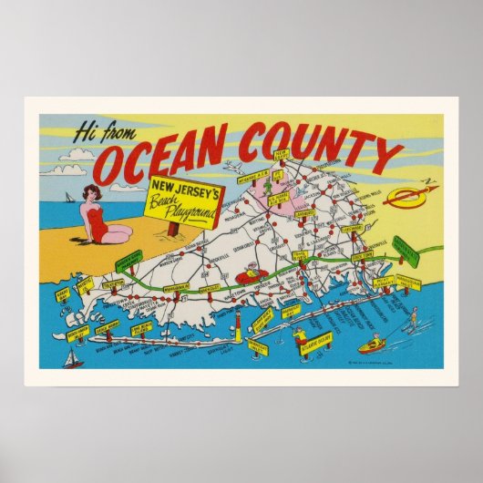 Poster Carte illustrée du Jersey Shore (Devant)